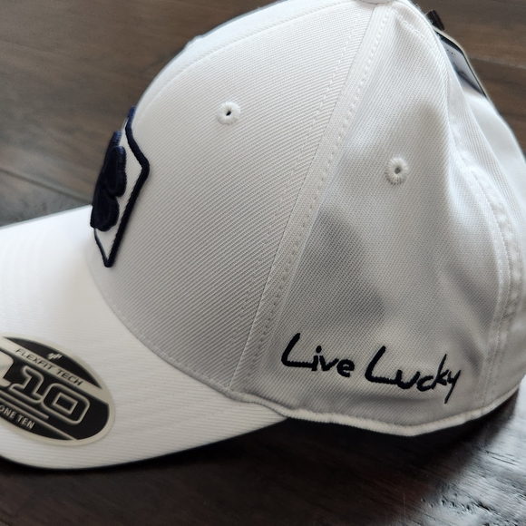Live Lucky White Baseball Cap.Black Clover hat. White/navy blue. Snapback. - Picture 3 of 8